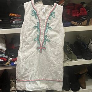 Vineyard Vines White Midi Dress with Teal and Pink Accents